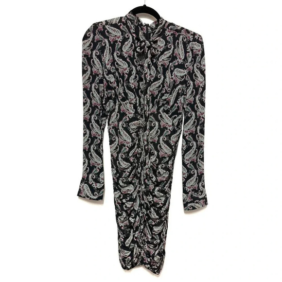 NWT Isabel Marant Linazinki Ruched Mini Dress - Paisley Long-Sleeve Floral - Picture 5 of 12